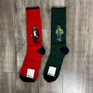 Polo Ralph Lauren Polo Bear Casual Red and Green Socks Cotton Blend New Sz 6-12